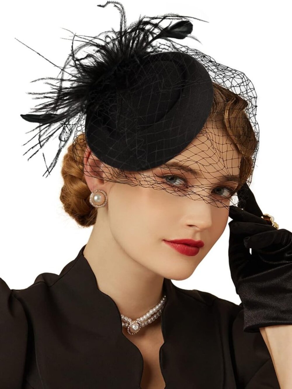 Elegant Pillbox Fascinator Hat with Veil for Tea Party, Cocktail & 20s-50s